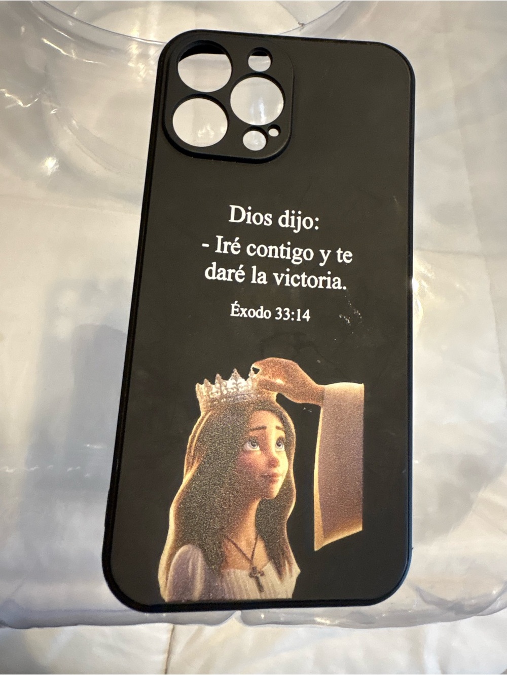 Religious Graphic Black Phone Case with Inspirational Spanish Verse